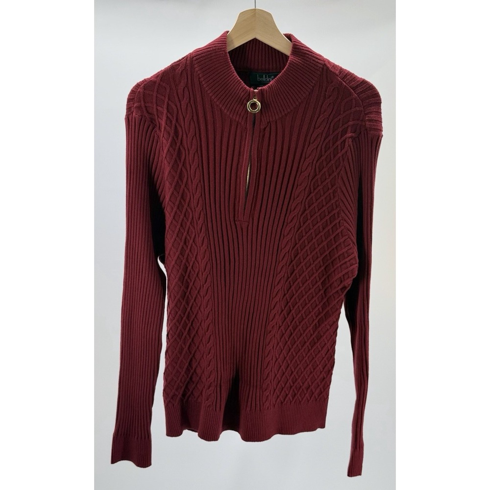 Belldini Womens Cranberry Red Long Sleeve Braided Mock Neck Sweater Plus Size 2X